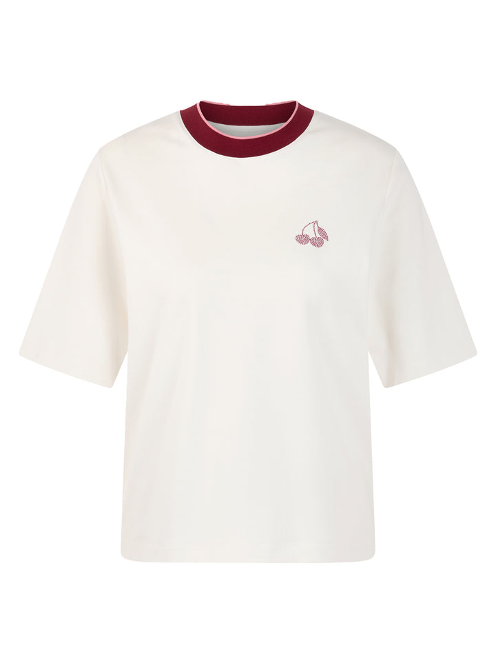 Marc Cain T‑shirt korte mouw – Wit-47% katoen, 47% modaal, 6% elastaan-DAMES TOPS & BLOUSES-Wit