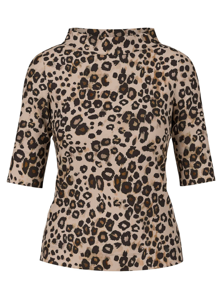 Marc Cain T-shirt Leopardprint – Bruin-94% katoen, 6% elastaan-DAMES TOPS & BLOUSES-Bruin