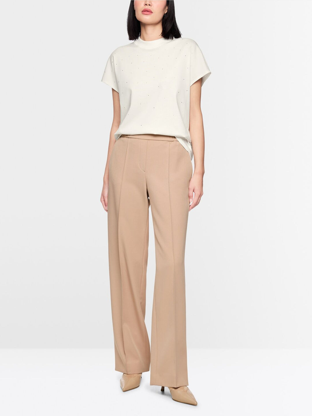 Marc Cain T-shirt met Hotfixsteentjes – Wit-95% katoen, 5% elastaan-DAMES TOPS & BLOUSES-Wit