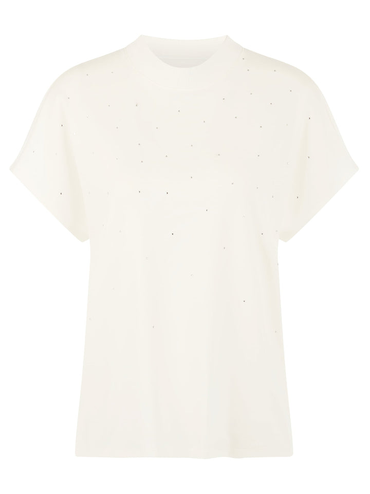 Marc Cain T-shirt met Hotfixsteentjes – Wit-95% katoen, 5% elastaan-DAMES TOPS & BLOUSES-Wit