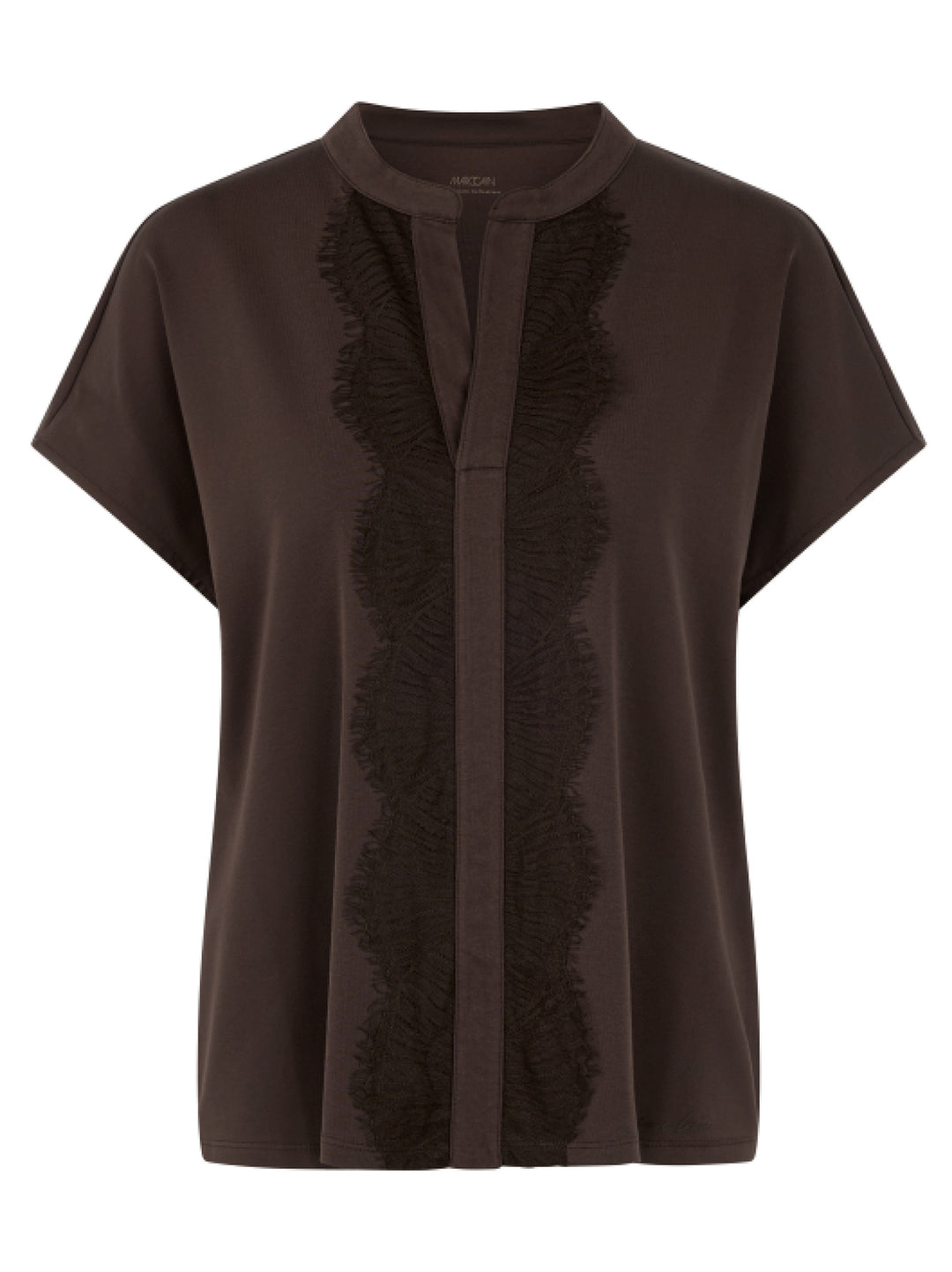 Marc Cain T-shirt met Kanten Afwerking – Bruin-95% katoen, 5% elastaan-DAMES TOPS & BLOUSES-Bruin