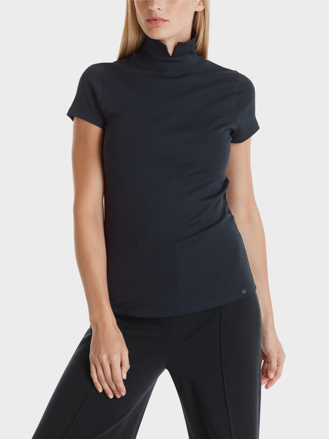 Marc Cain T-shirt met mockneck zwart-95% katoen, 5% elastaan-DAMES TOPS & BLOUSES-Zwart