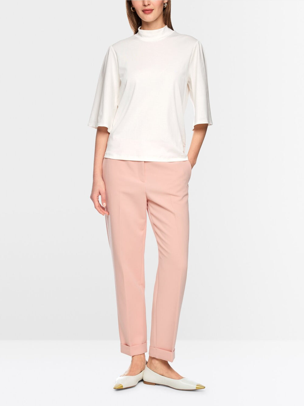 Marc Cain T-shirt met Opstaande Kraag – Wit-95% katoen, 5% elastaan-DAMES TOPS & BLOUSES-Wit