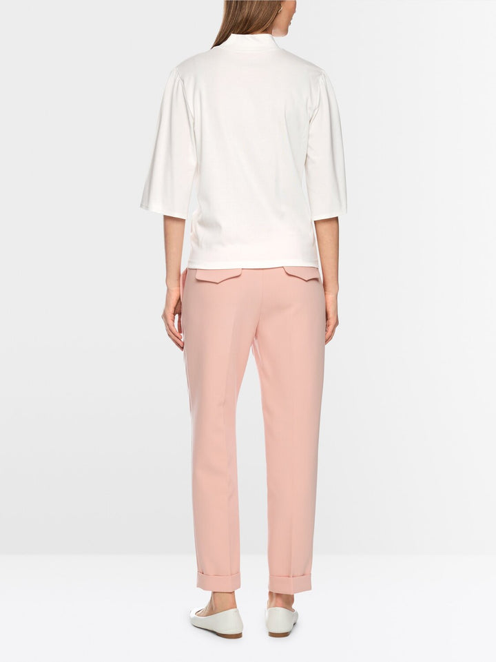 Marc Cain T-shirt met Opstaande Kraag – Wit-95% katoen, 5% elastaan-DAMES TOPS & BLOUSES-Wit