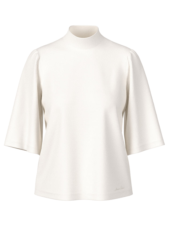 Marc Cain T-shirt met Opstaande Kraag – Wit-95% katoen, 5% elastaan-DAMES TOPS & BLOUSES-Wit
