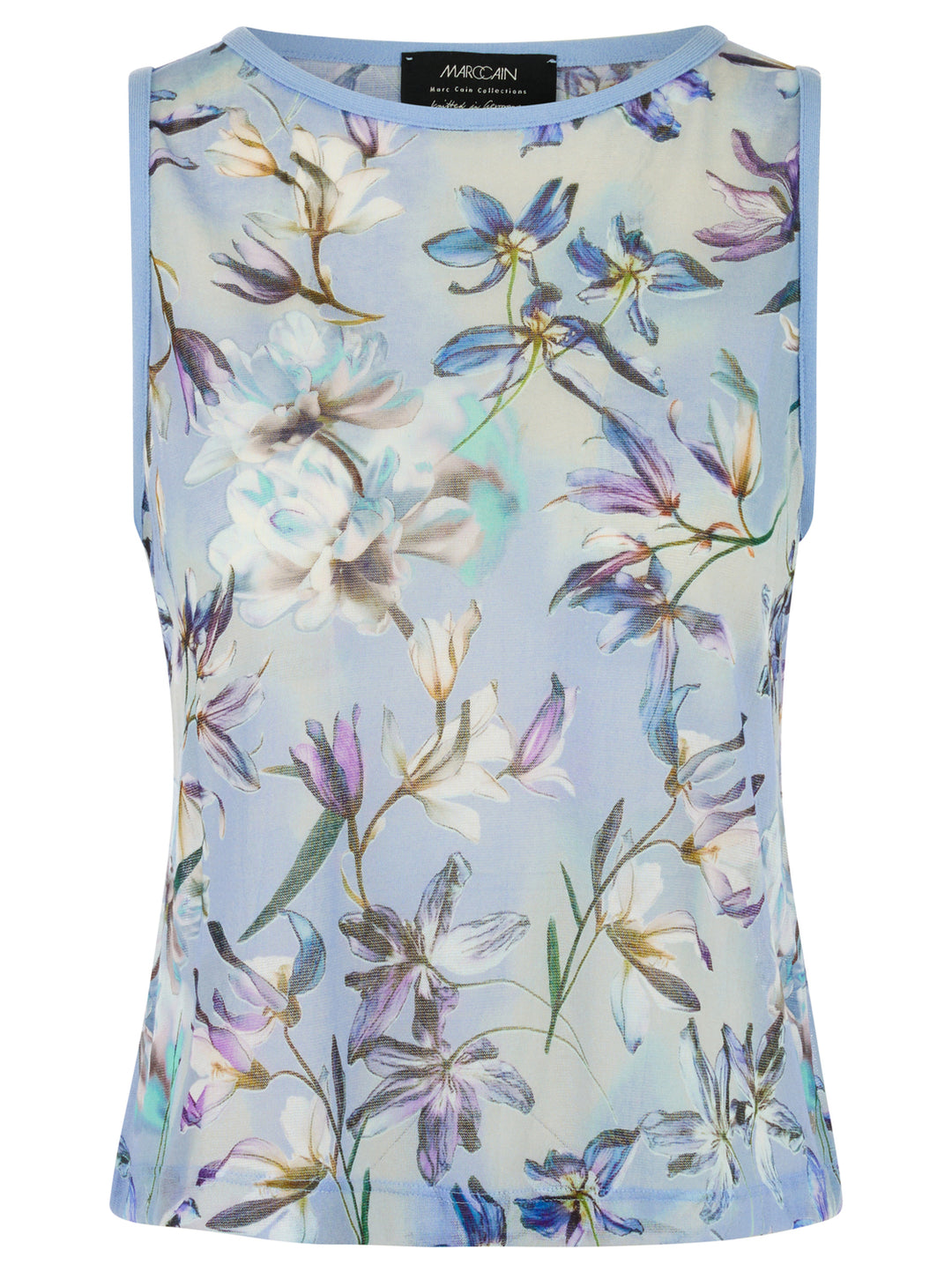 Marc Cain Top Bloemenprint 'Knitted in Germany’ -82% katoen, 18% polyamide-DAMES TOPS & BLOUSES-Blauw