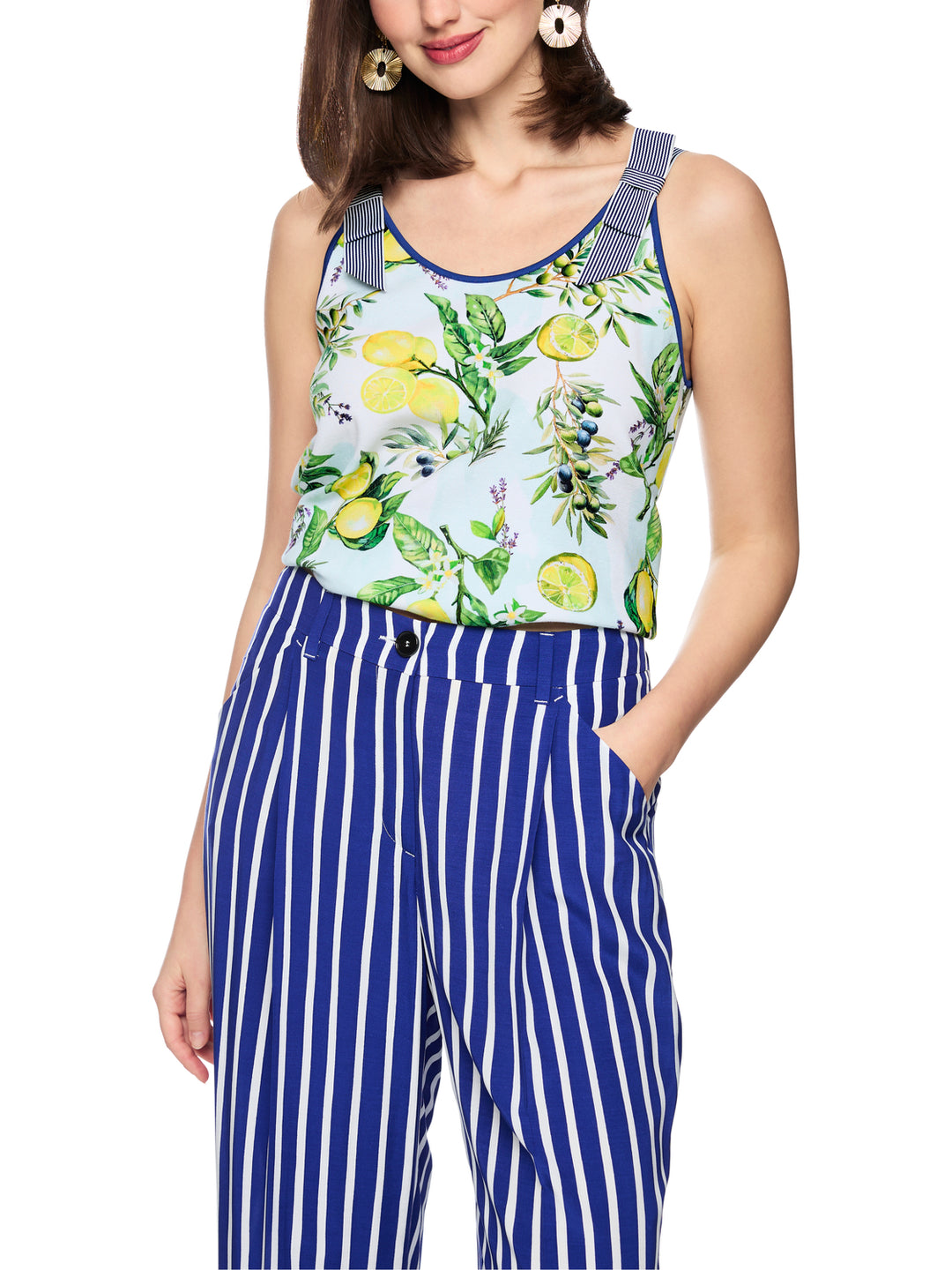 Marc Cain Top van stretchkatoen met citroenprint-94% katoen, 6% elastaan-DAMES TOPS & BLOUSES-Wit