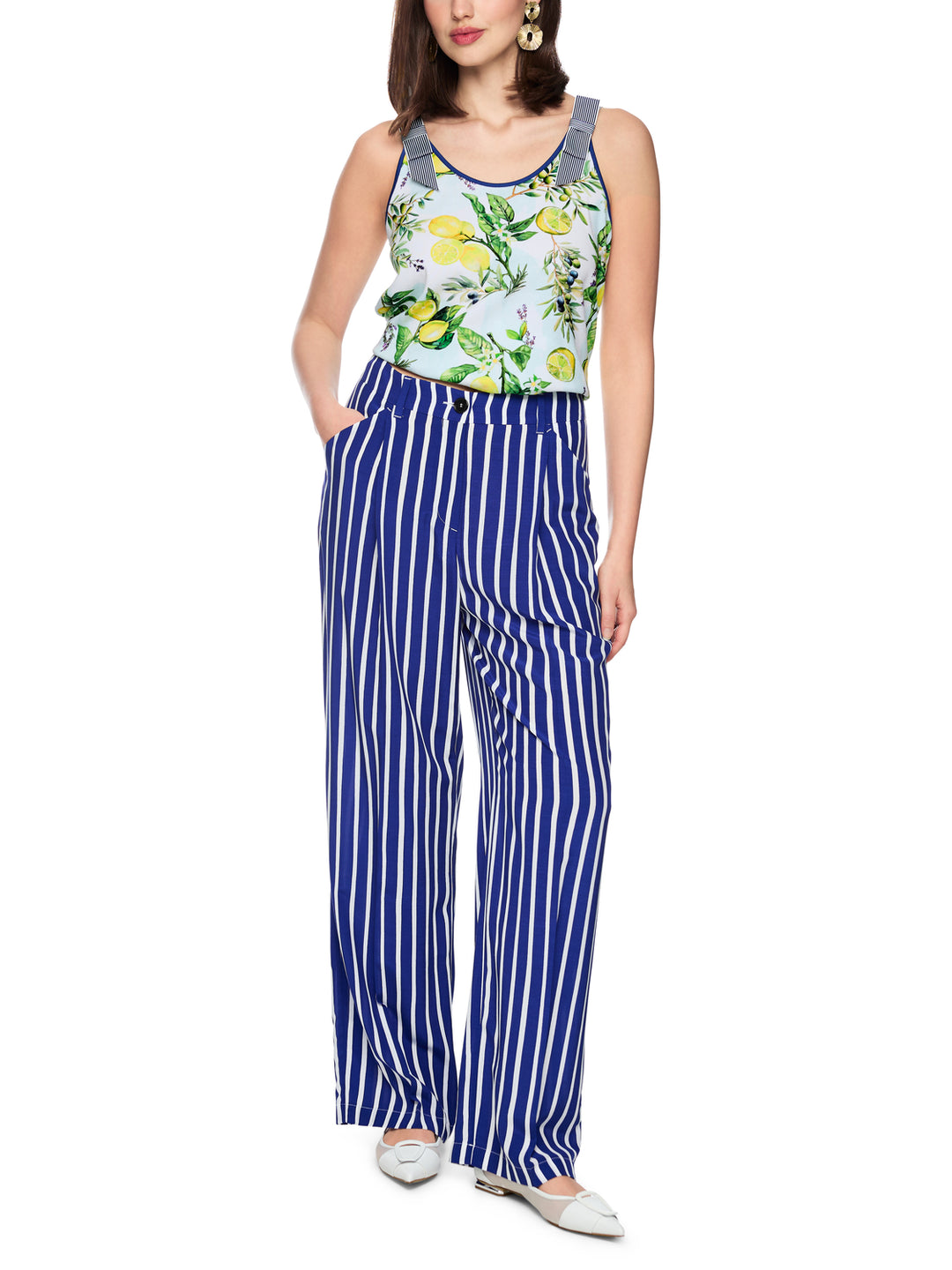 Marc Cain Top van stretchkatoen met citroenprint-94% katoen, 6% elastaan-DAMES TOPS & BLOUSES-Wit
