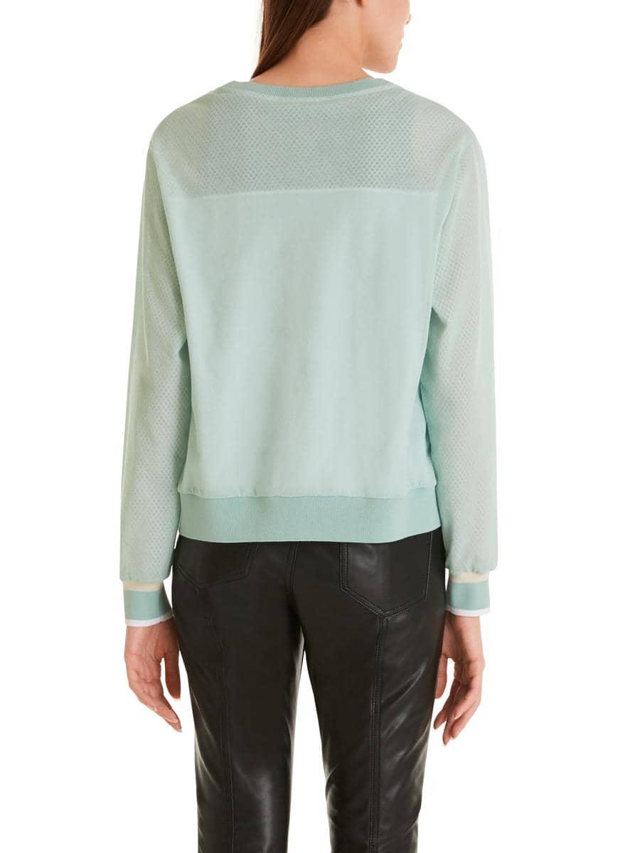 Marc Cain trui-Band: 95% viscose, 5% elastaan<br />Netz: 100% polyester<br />alg.: 82% katoen, 18% polyamide<br />Jerseyeinsatz: 100% katoen-DAMES TRUIEN & VESTEN-Groen