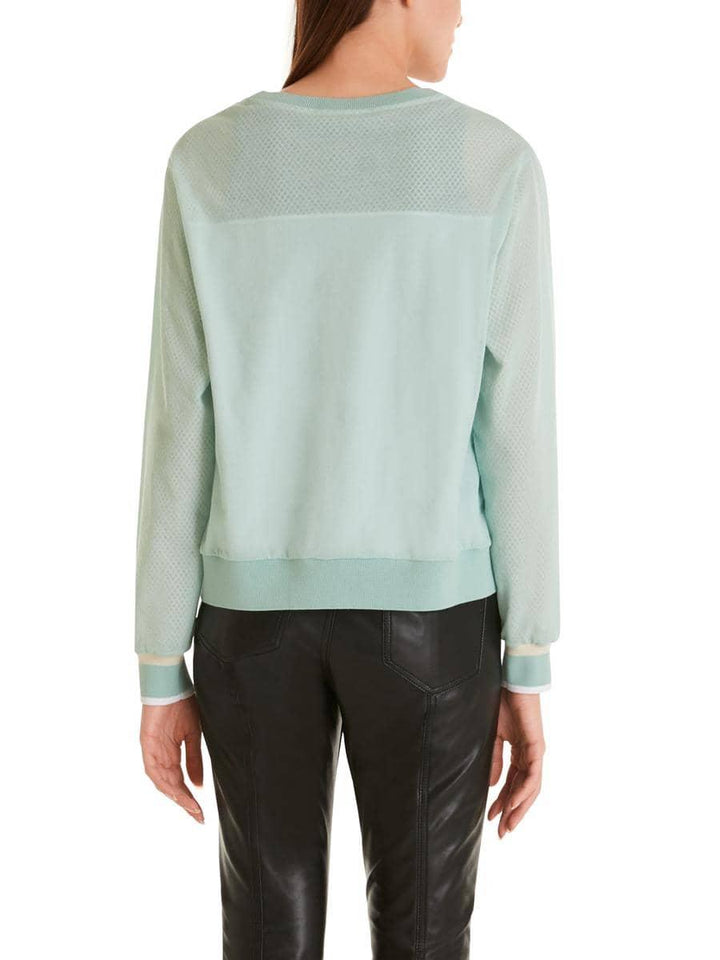 Marc Cain trui-Band: 95% viscose, 5% elastaan<br />Netz: 100% polyester<br />alg.: 82% katoen, 18% polyamide<br />Jerseyeinsatz: 100% katoen-DAMES TRUIEN & VESTEN-Groen