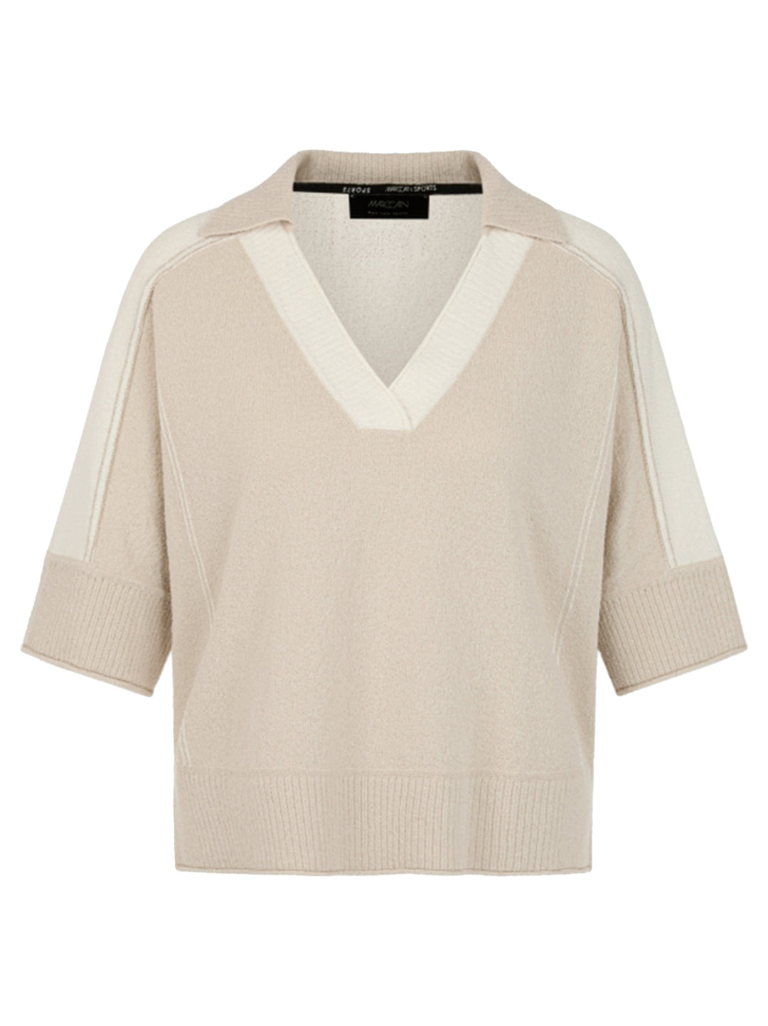 Marc Cain Tweekleurige V-halstrui – Room-75% katoen, 25% polyamide-DAMES TRUIEN & VESTEN-Room