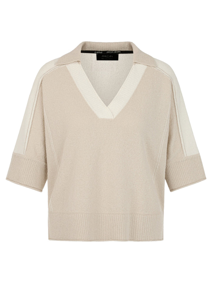 Marc Cain Tweekleurige V-halstrui – Room-75% katoen, 25% polyamide-DAMES TRUIEN & VESTEN-Room