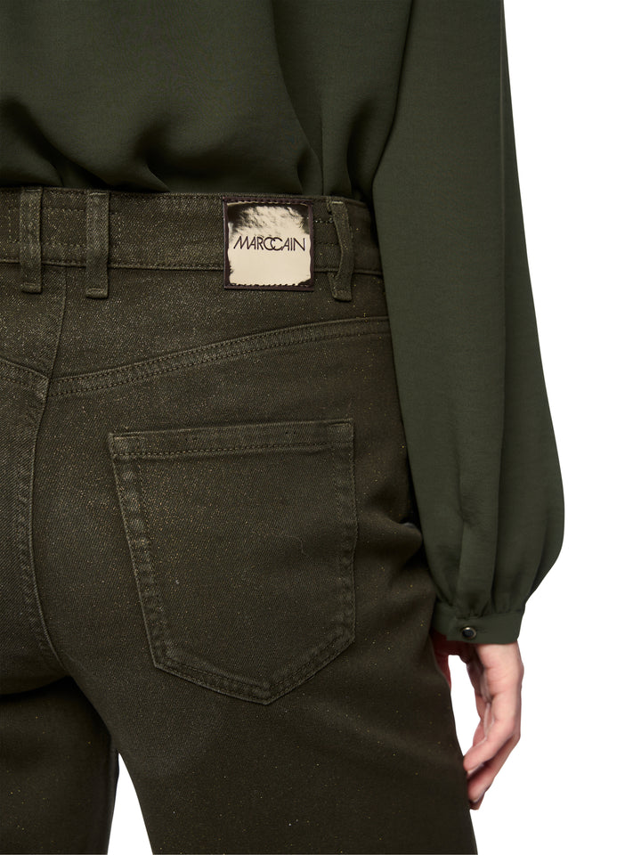 Marc Cain WARRI Wide Leg Jeans Glitters – Groen-98% katoen, 2% elastaan-DAMES BROEKEN-Groen