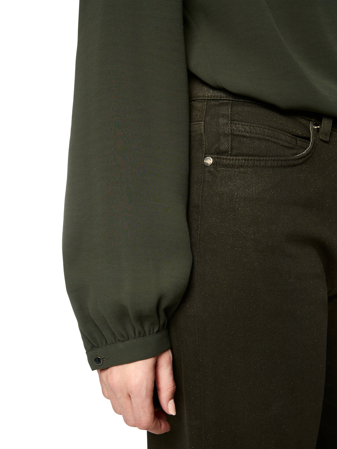 Marc Cain WARRI Wide Leg Jeans Glitters – Groen-98% katoen, 2% elastaan-DAMES BROEKEN-Groen
