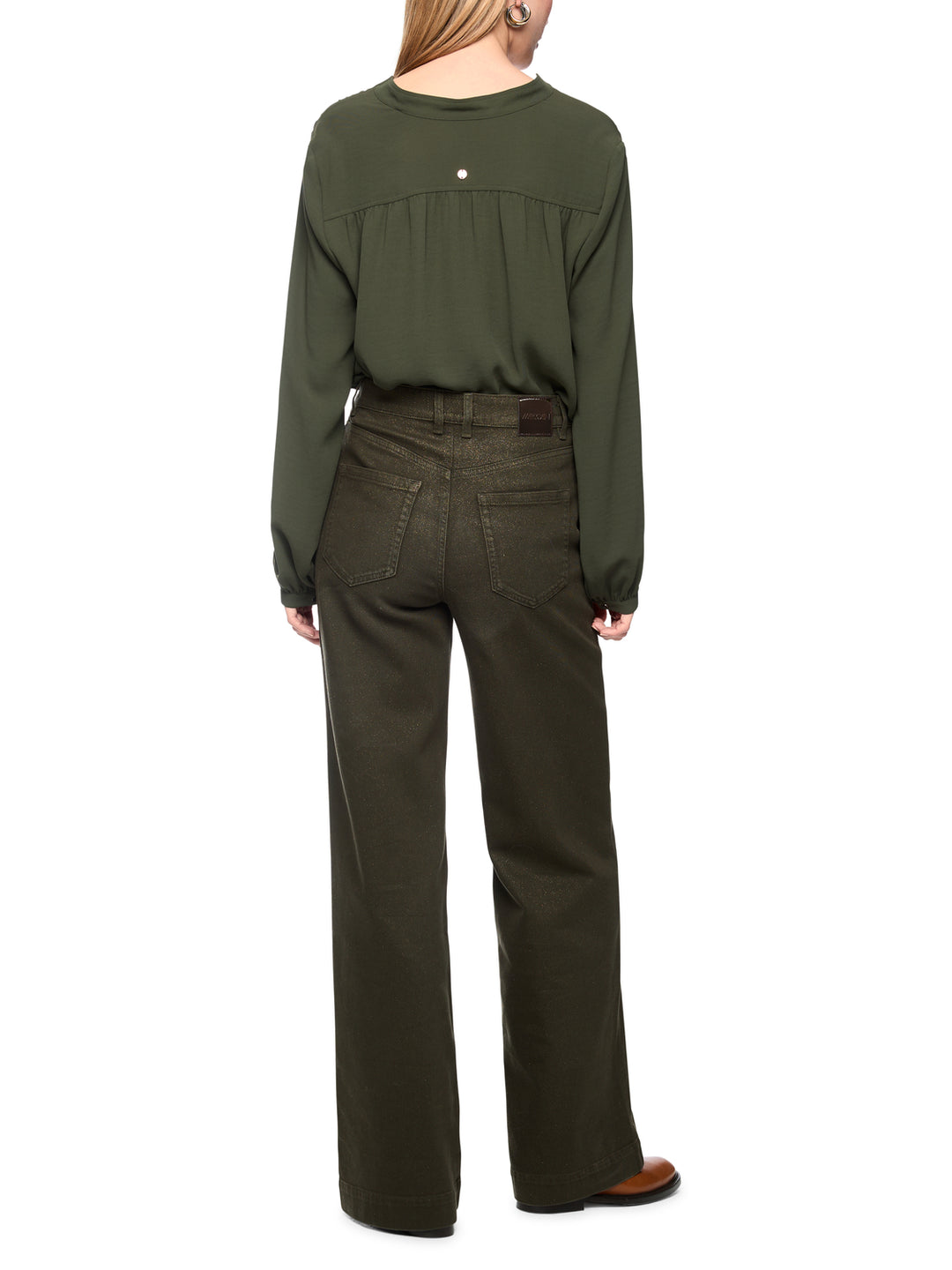 Marc Cain WARRI Wide Leg Jeans Glitters – Groen-98% katoen, 2% elastaan-DAMES BROEKEN-Groen