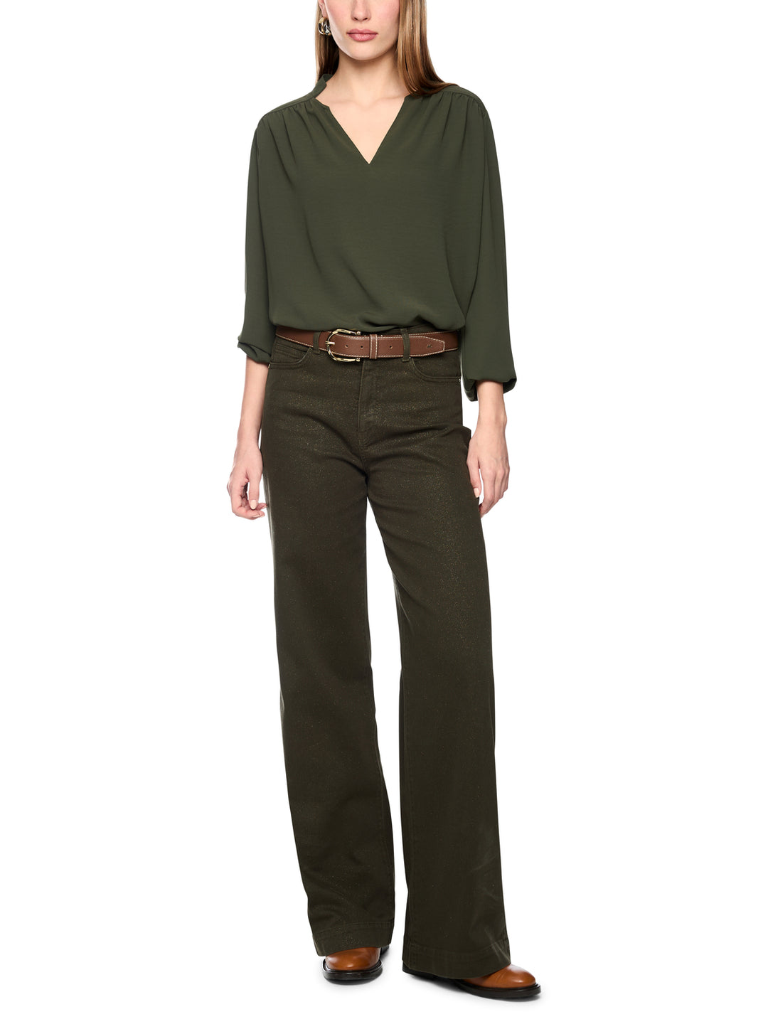Marc Cain WARRI Wide Leg Jeans Glitters – Groen-98% katoen, 2% elastaan-DAMES BROEKEN-Groen