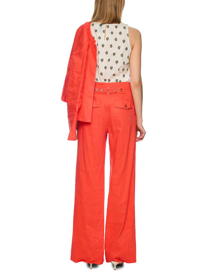 Marc Cain WAUKEE broek van linnen-viscose-62% linnen, 35% viscose, 3% elastaan-DAMES BROEKEN-Oranje