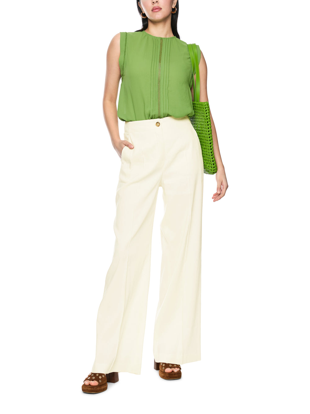 Marc Cain WAUKEE broek van linnen-viscose – Room-62% linnen, 35% viscose, 3% elastaan-DAMES BROEKEN-Room
