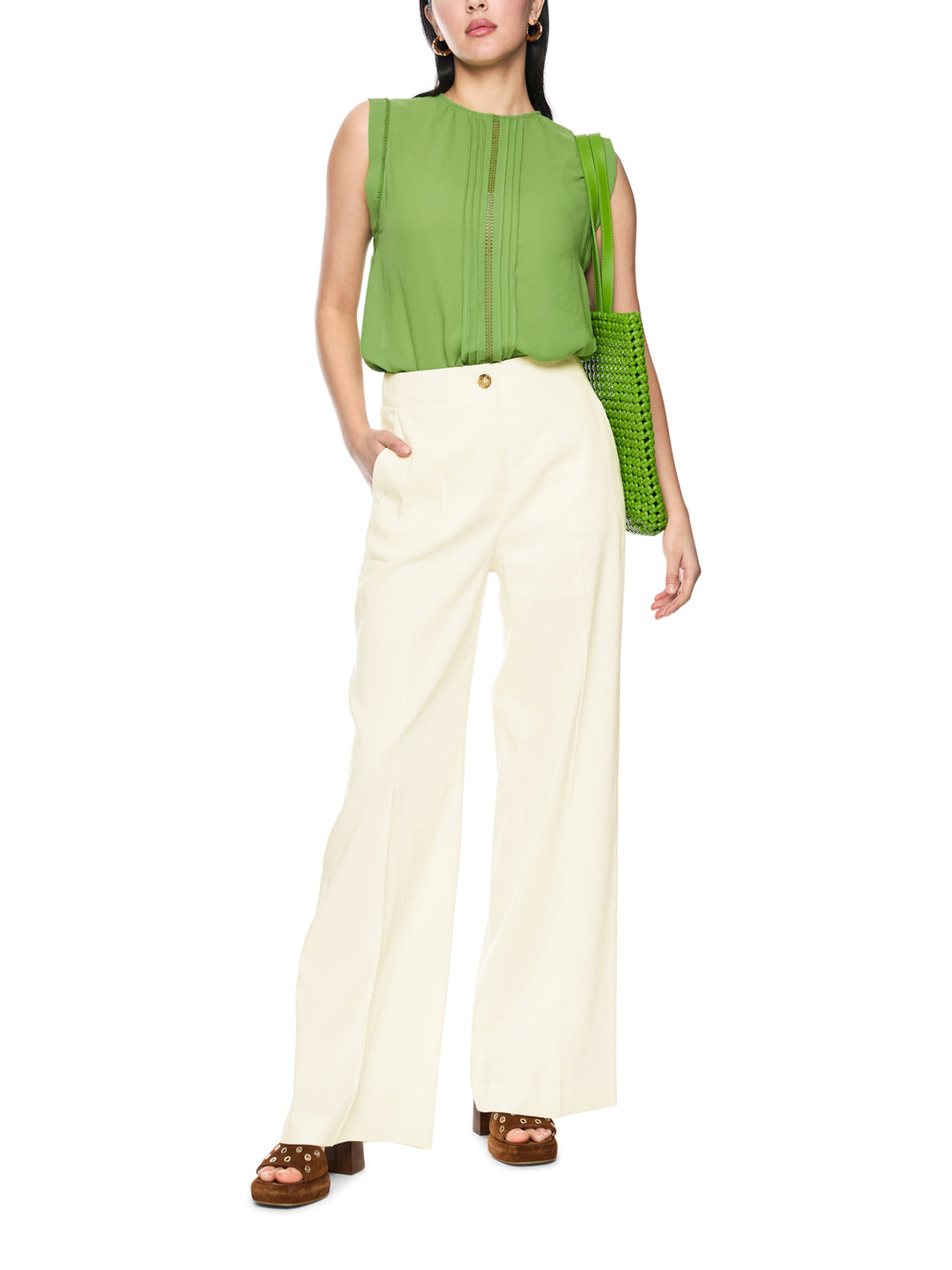 Marc Cain WAUKEE broek van linnen-viscose – Room-62% linnen, 35% viscose, 3% elastaan-DAMES BROEKEN-Room
