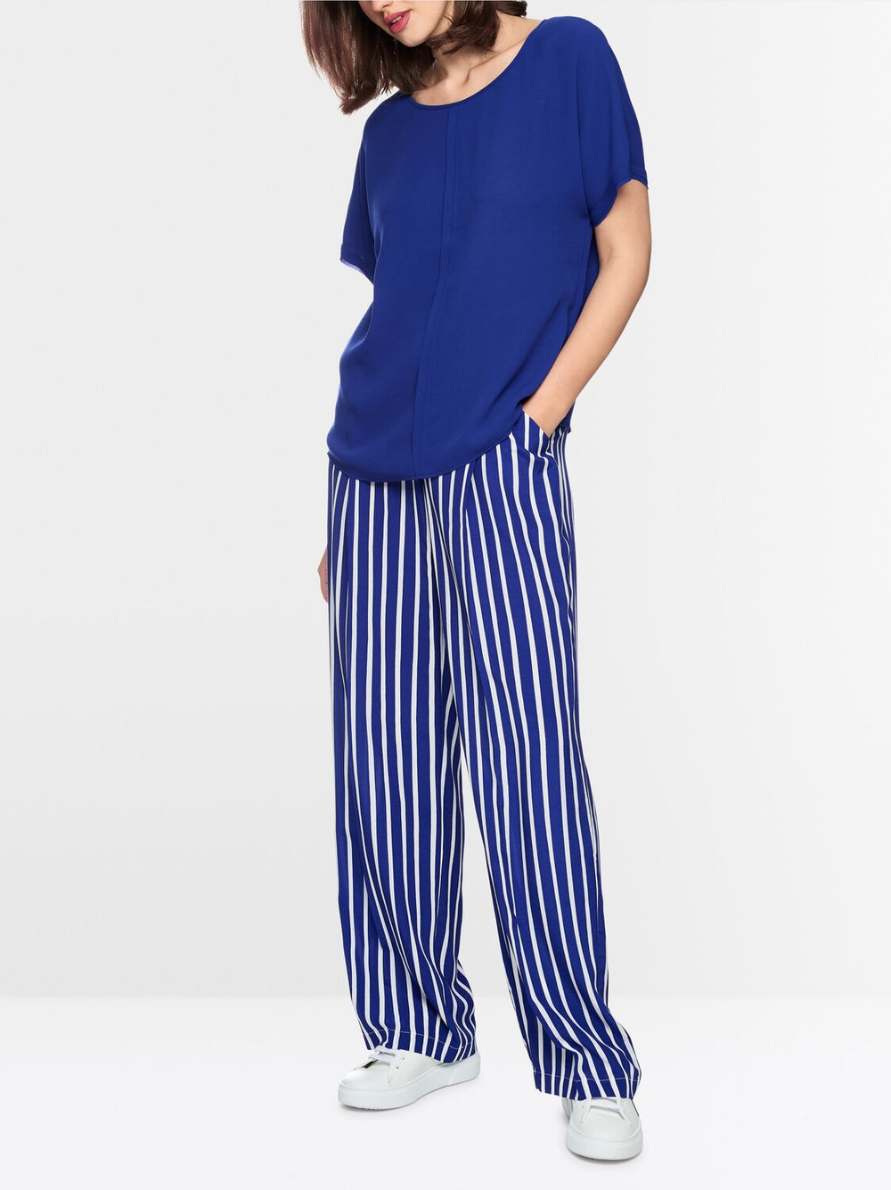 Marc Cain Wijdvallende blouse - Blauw-100% polyester-DAMES TOPS & BLOUSES-Blauw