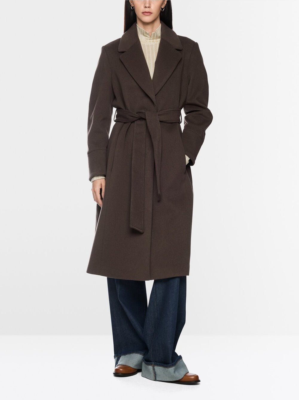 Marc Cain Wollen Mantel met Ceintuur – Bruin-90% wol, 10% kasjmier-DAMES JASSEN & JACKS-Bruin