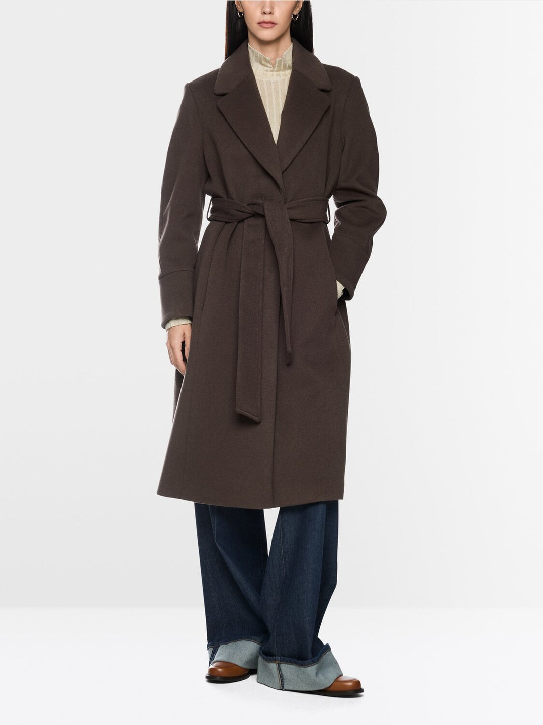 Marc Cain Wollen Mantel met Ceintuur – Bruin-90% wol, 10% kasjmier-DAMES JASSEN & JACKS-Bruin