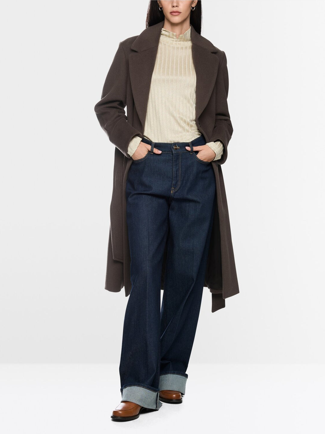 Marc Cain Wollen Mantel met Ceintuur – Bruin-90% wol, 10% kasjmier-DAMES JASSEN & JACKS-Bruin