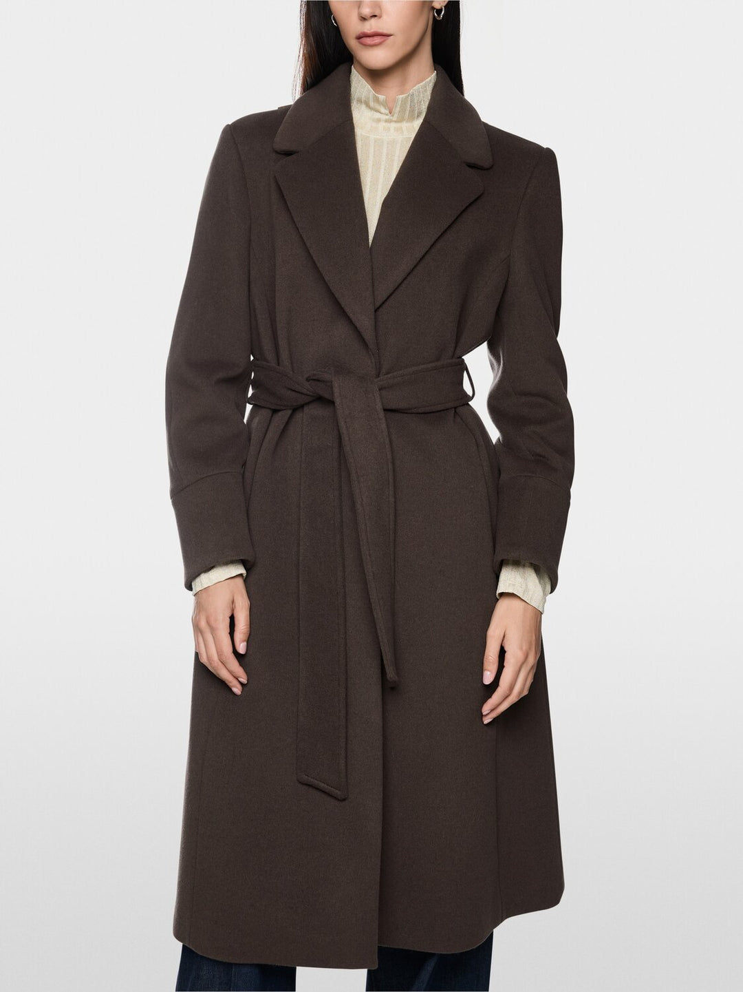 Marc Cain Wollen Mantel met Ceintuur – Bruin-90% wol, 10% kasjmier-DAMES JASSEN & JACKS-Bruin