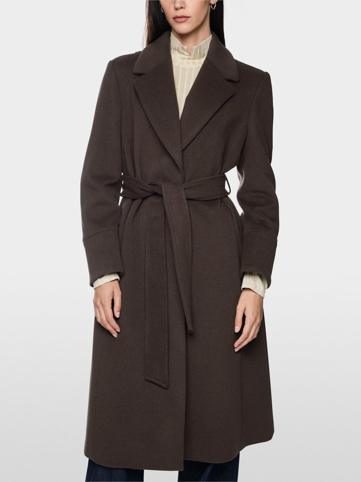 Marc Cain Wollen Mantel met Ceintuur – Bruin-90% wol, 10% kasjmier-DAMES JASSEN & JACKS-Bruin