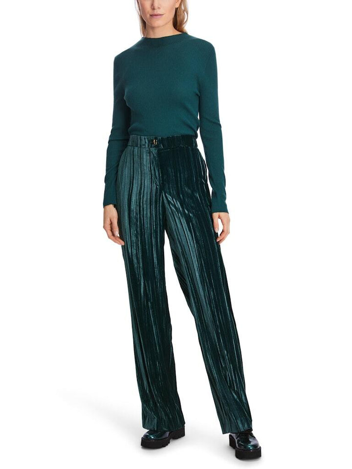 Marc Cain WUKARI in crushed fluweel-alg.: 100% polyester-DAMES BROEKEN-Groen