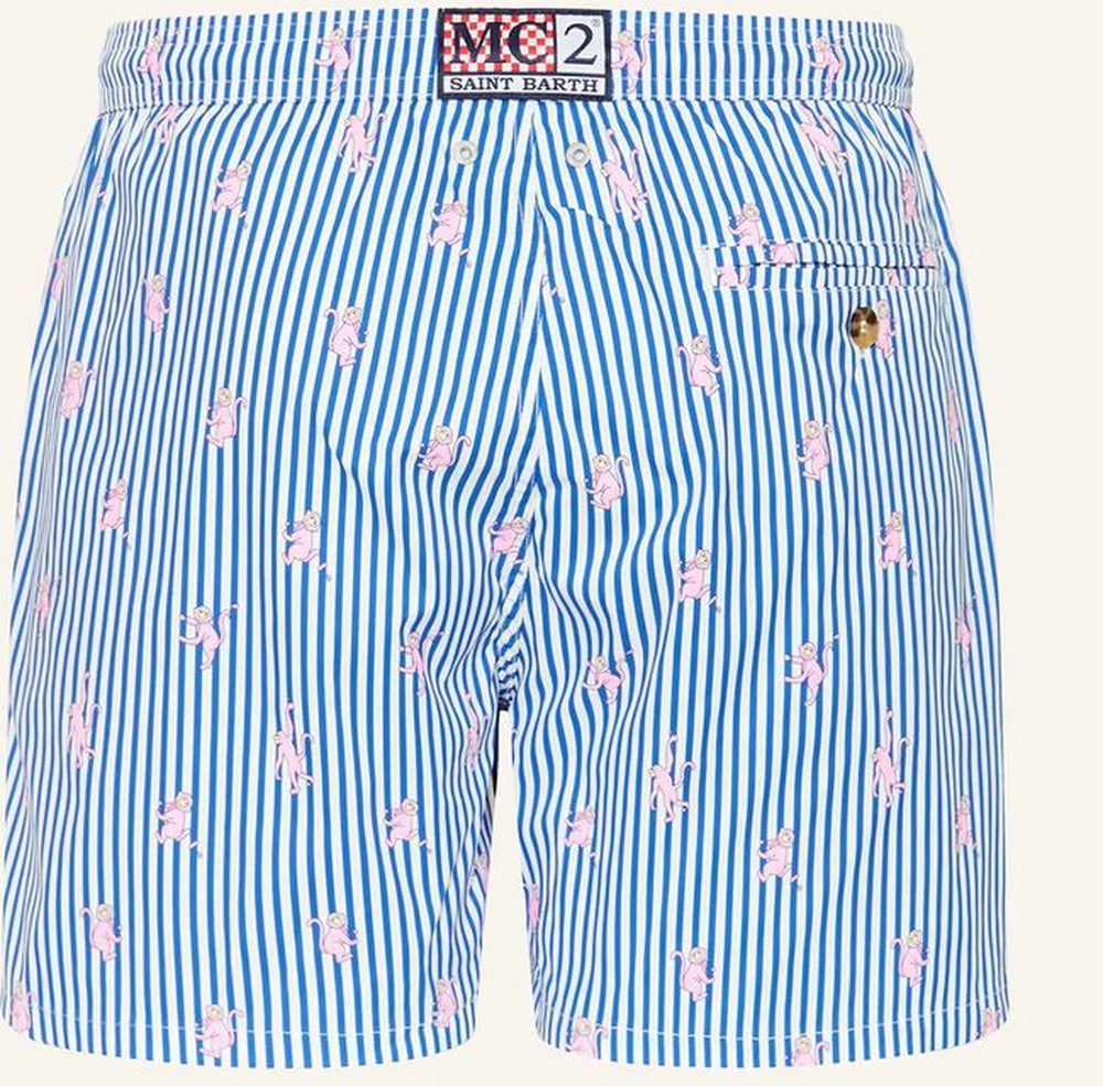 MC2 Saint Barth Monkeys Stripe zwembroek – Blauw-100% polyester-HEREN BROEKEN-Blauw