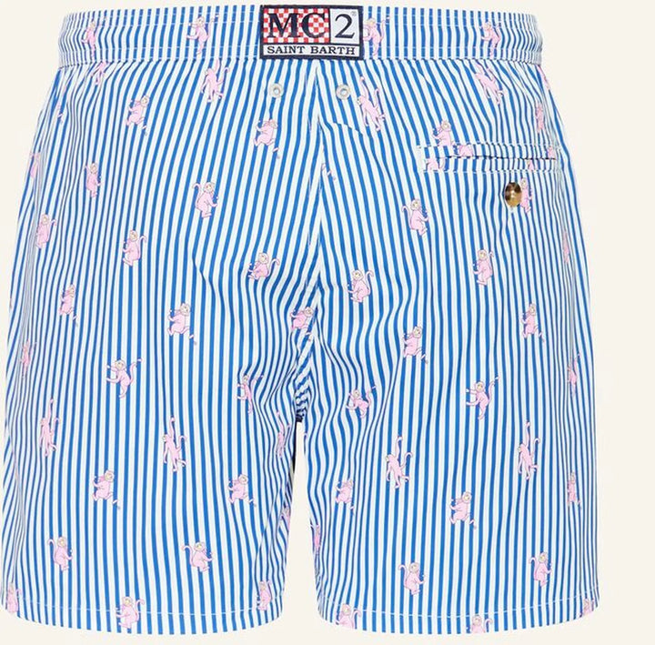 MC2 Saint Barth Monkeys Stripe zwembroek – Blauw-100% polyester-HEREN BROEKEN-Blauw
