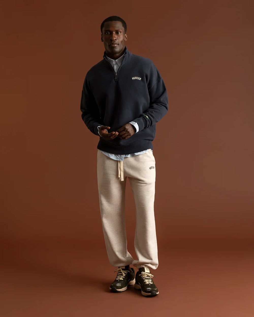 MERCER Quarter Zip – Blauw-80% katoen, 20% polyester-HEREN TRUIEN & VESTEN-Blauw