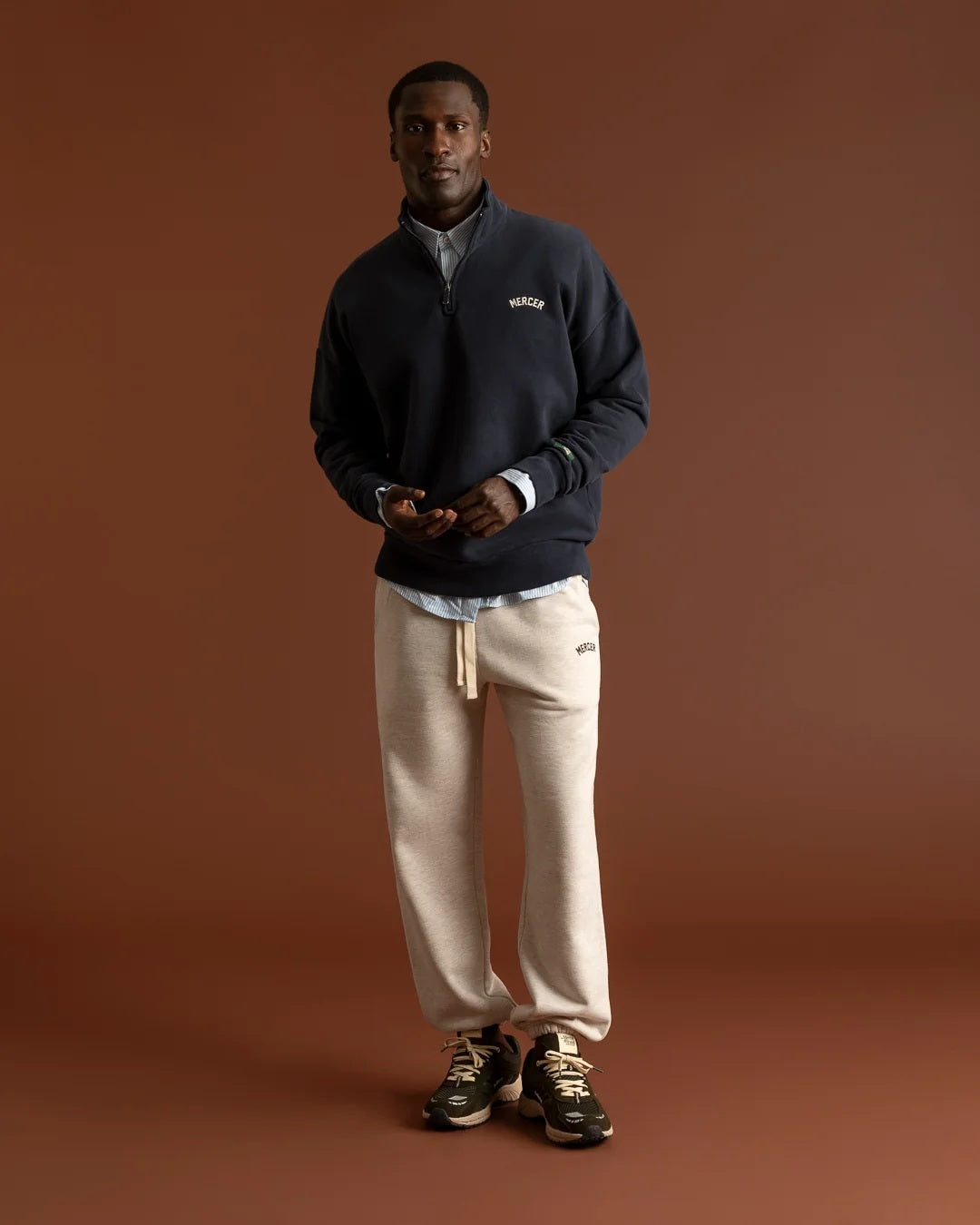 MERCER Quarter Zip – Blauw-80% katoen, 20% polyester-HEREN TRUIEN & VESTEN-Blauw