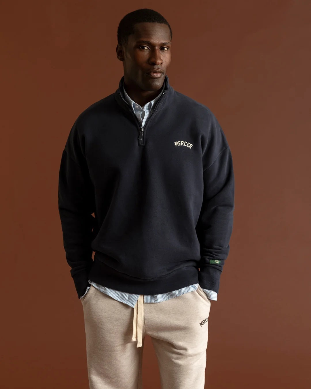MERCER Quarter Zip – Blauw-80% katoen, 20% polyester-HEREN TRUIEN & VESTEN-Blauw