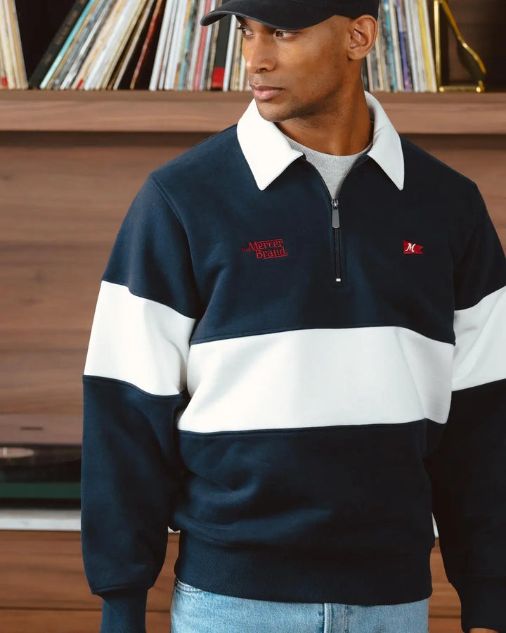 MERCER Rugby Polo – Blauw-80% katoen, 20% polyester-HEREN TRUIEN & VESTEN-Blauw