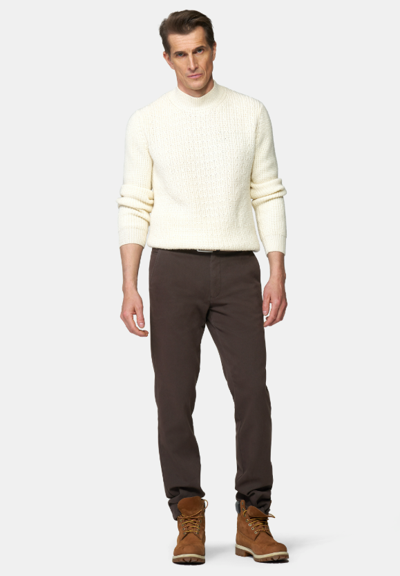 Meyer Bonn Chino – Bruin-60% katoen, 38% polyester, 2% Elastaan-HEREN BROEKEN-Bruin