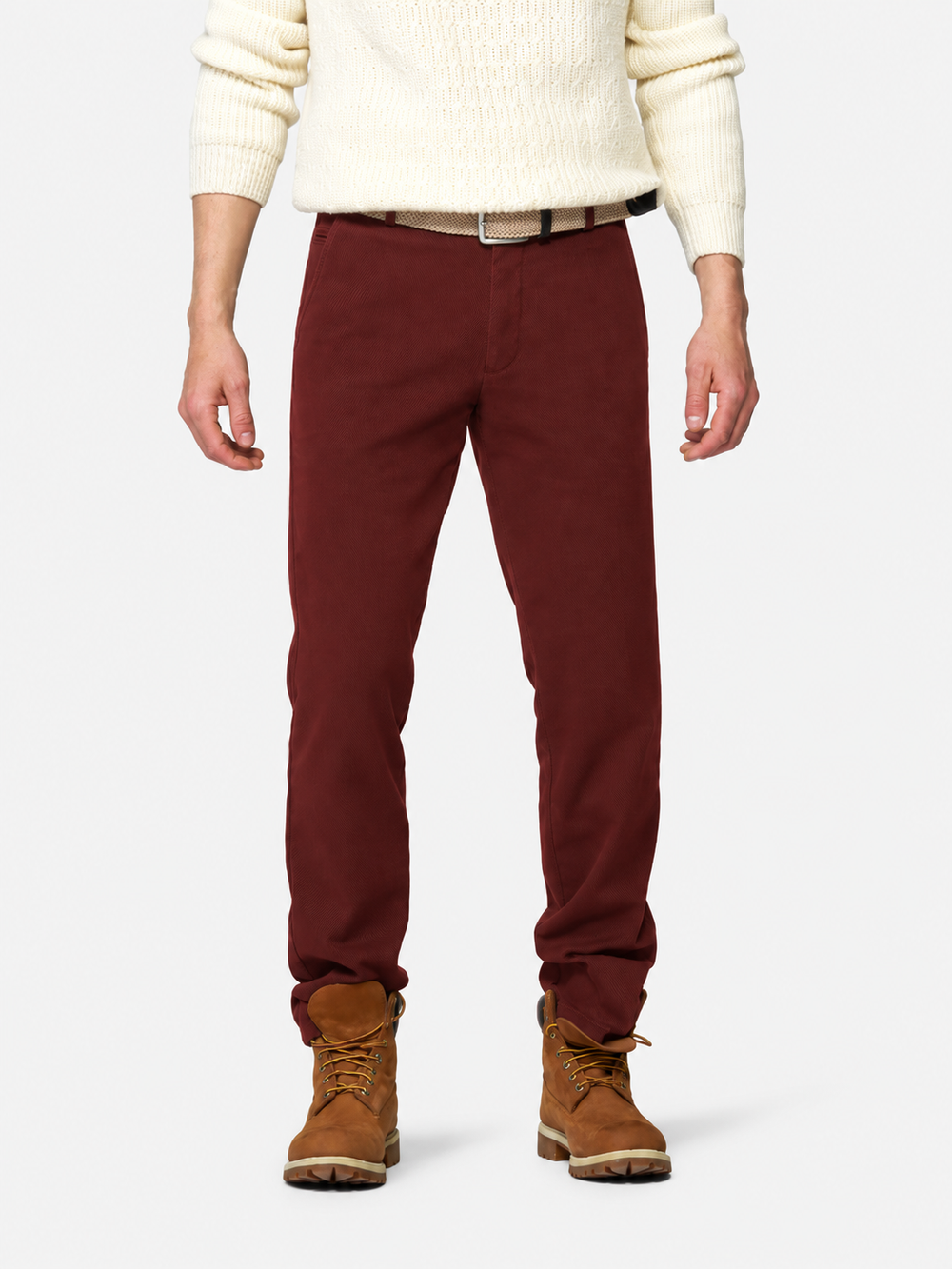 Meyer Bonn Cosy Twill Chino – Rood-60% katoen, 38% polyester, 2% Elastaan-HEREN BROEKEN-Rood