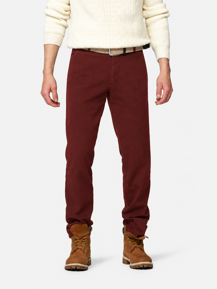 Meyer Bonn Cosy Twill Chino – Rood-60% katoen, 38% polyester, 2% Elastaan-HEREN BROEKEN-Rood