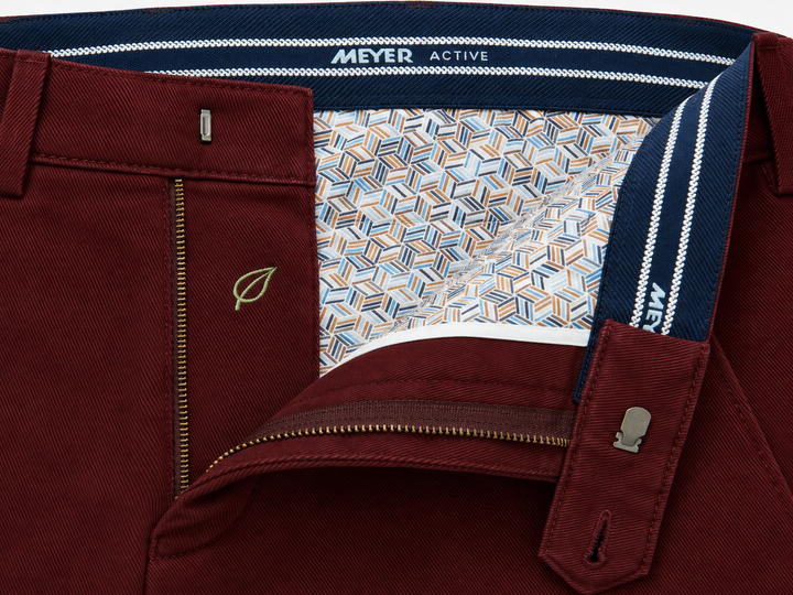 Meyer Bonn Cosy Twill Chino – Rood-60% katoen, 38% polyester, 2% Elastaan-HEREN BROEKEN-Rood