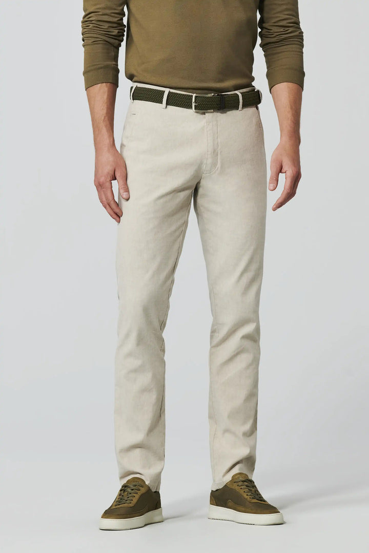Meyer BONN stretch half linnen chino-53% Linnen • 45% Katoen (BIO) • 2% Elastaan -HEREN BROEKEN-Beige