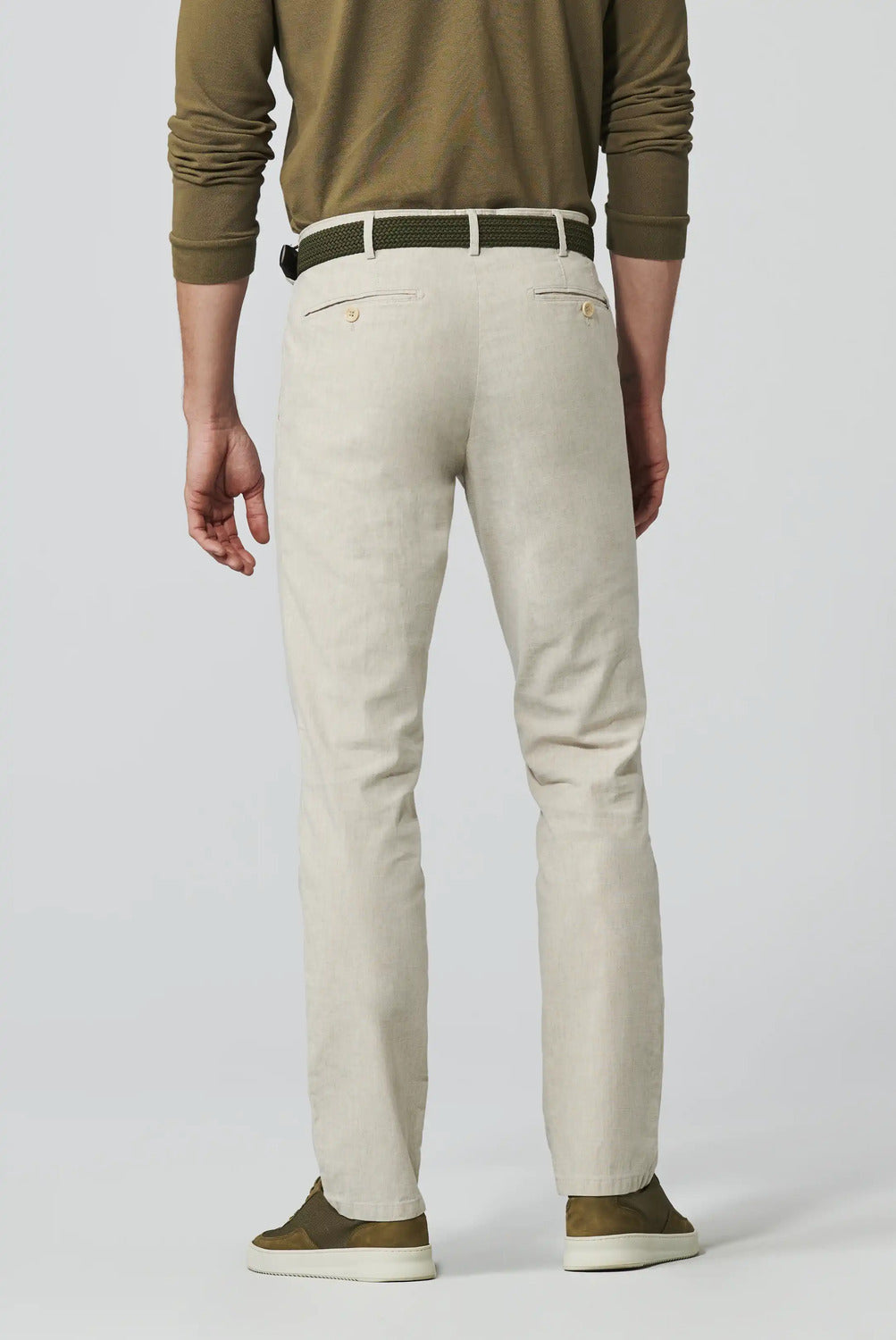 Meyer BONN stretch half linnen chino-53% Linnen • 45% Katoen (BIO) • 2% Elastaan -HEREN BROEKEN-Beige