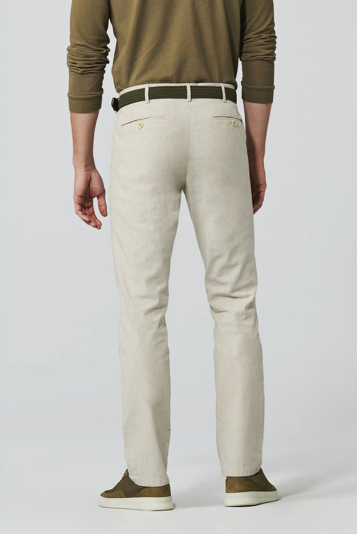 Meyer BONN stretch half linnen chino-53% Linnen • 45% Katoen (BIO) • 2% Elastaan -HEREN BROEKEN-Beige