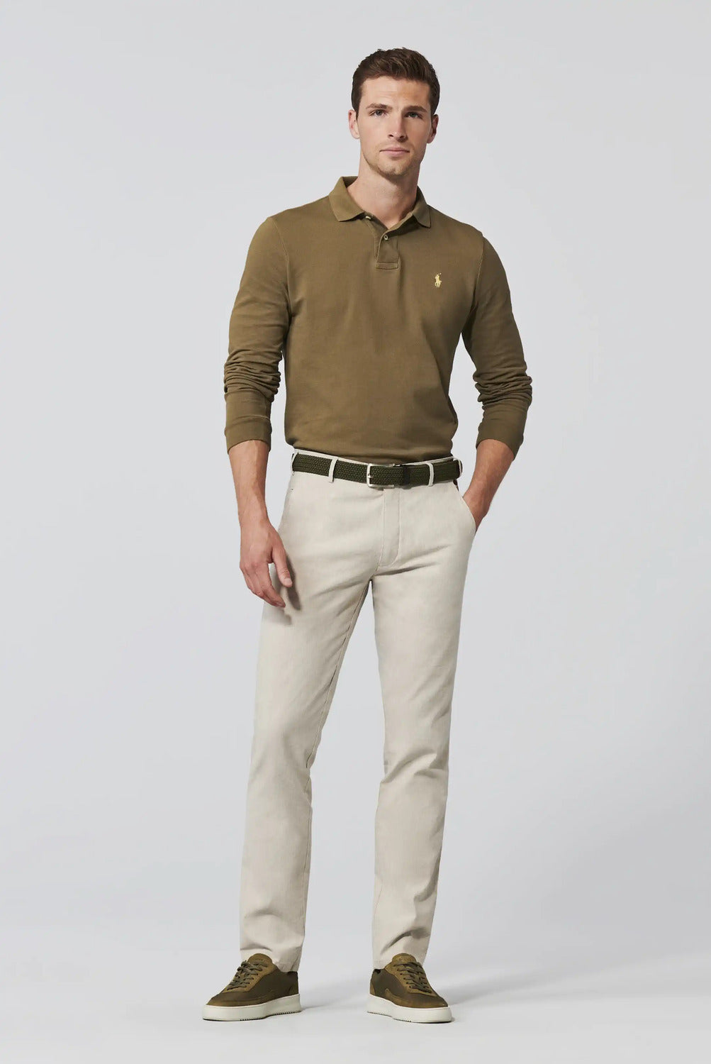 Meyer BONN stretch half linnen chino-53% Linnen • 45% Katoen (BIO) • 2% Elastaan -HEREN BROEKEN-Beige