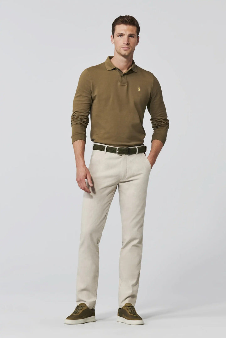 Meyer BONN stretch half linnen chino-53% Linnen • 45% Katoen (BIO) • 2% Elastaan -HEREN BROEKEN-Beige
