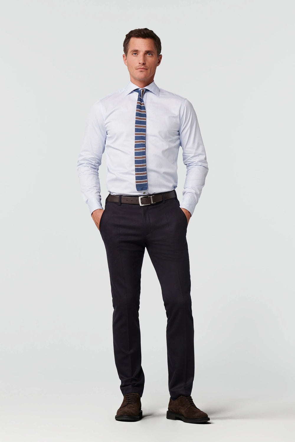 Meyer Bonn Ultimate Flannel Chino – Blauw-98% wol, 2% elastaan-HEREN BROEKEN-Blauw