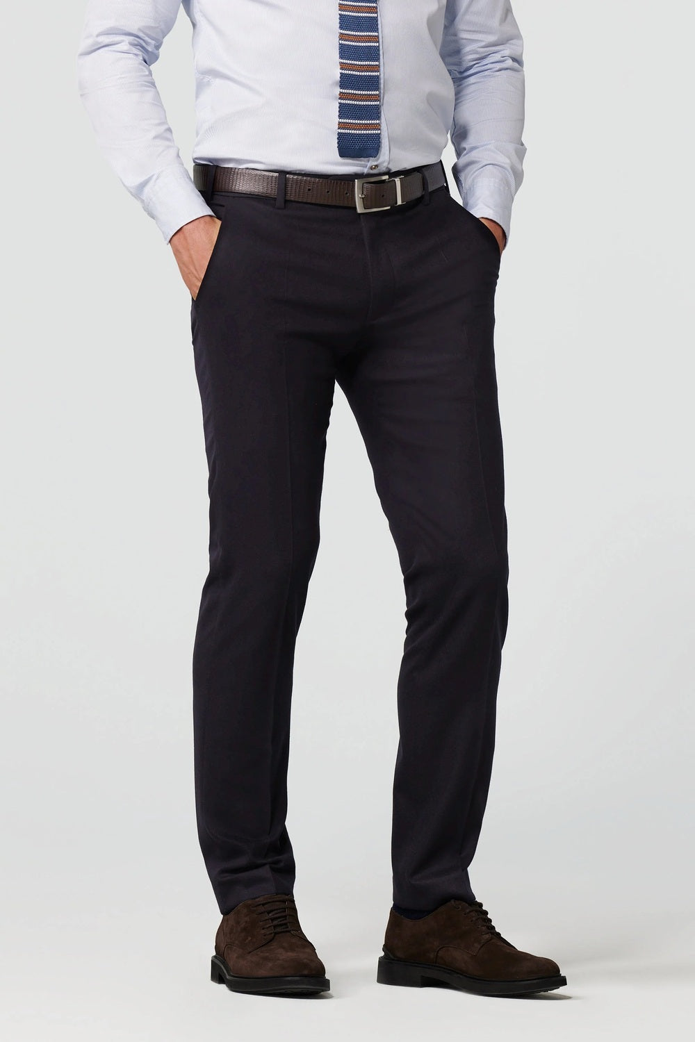 Meyer Bonn Ultimate Flannel Chino – Blauw-98% wol, 2% elastaan-HEREN BROEKEN-Blauw