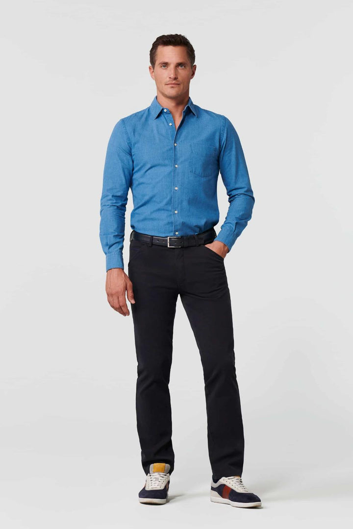 Meyer chino CHICAGO 2-5605-98% katoen, 2% elasthaan-HEREN BROEKEN-Blauw