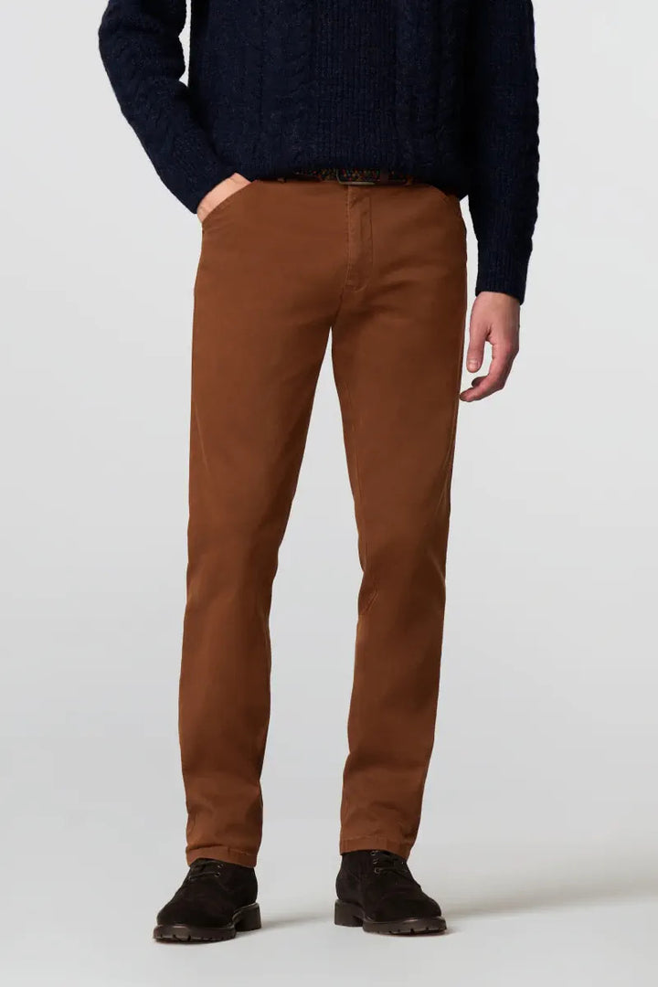 Meyer chino CHICAGO 2-5615-97% Katoen (BIO) • 3% Elastaan | 420g-HEREN BROEKEN-Bruin