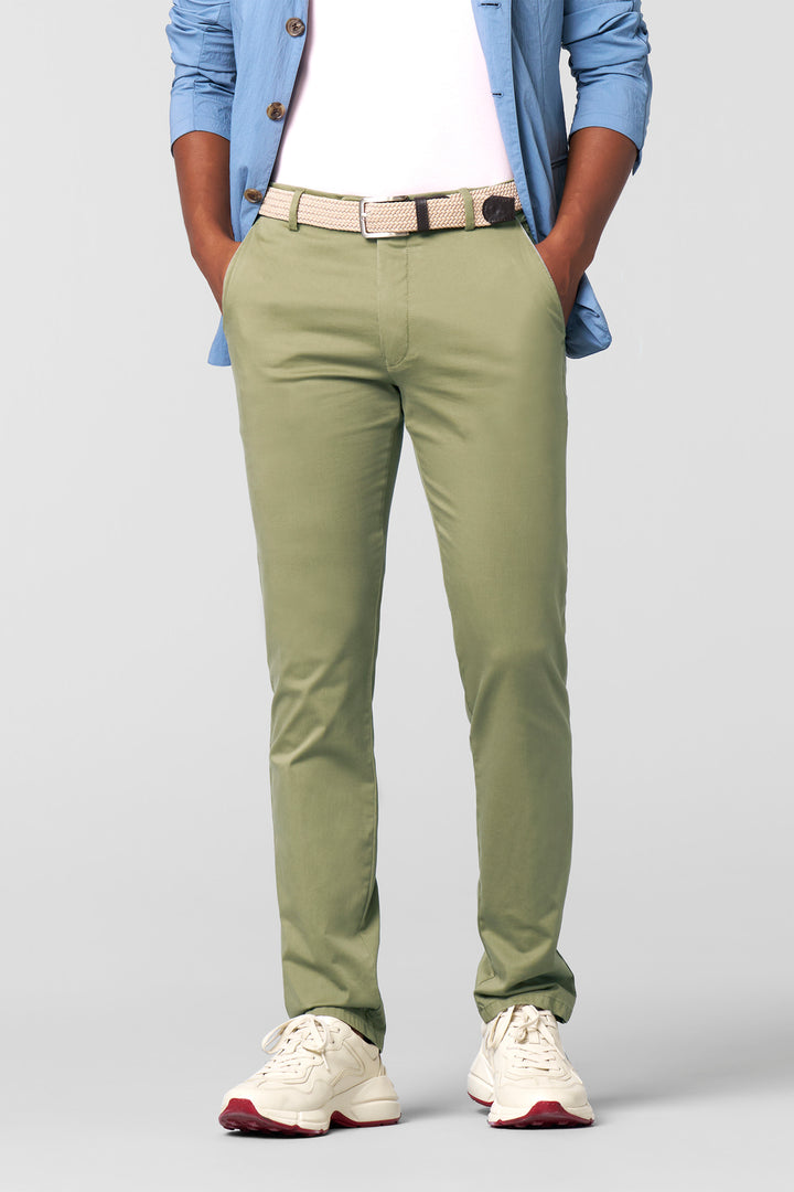 Meyer chino NEW YORK 1-8130-90% Katoen (BIO) • 7% Kapok • 3% Elastaan | 280g-HEREN BROEKEN-Groen